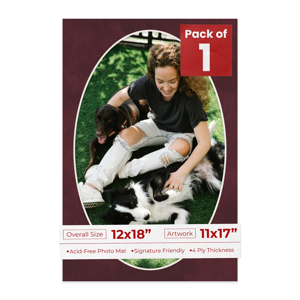 Dark Red Suede Mat Board for 12x18 Frames - Oval Opening for 11x17 Photos